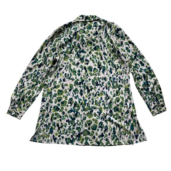 Susan Graver Liquid Knit Collared Button-Up Blouse Size M Green Print - Picture 3 of 7